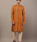 Men’s mustard textured threadwork kurta