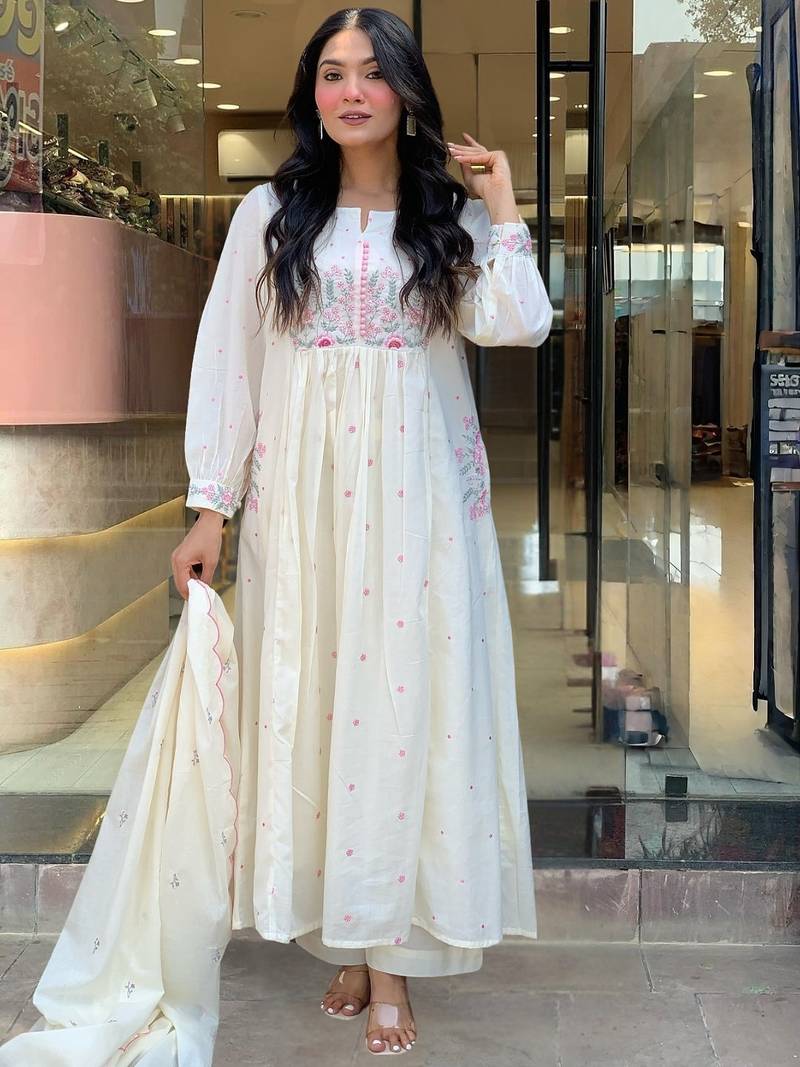 White floral anarkali suit
