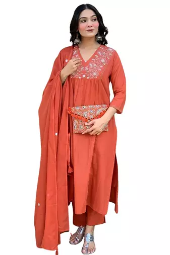 Rust cotton-blend suit set