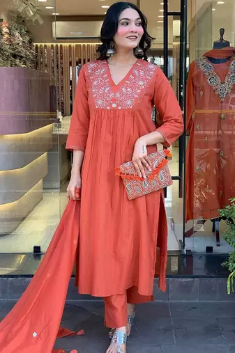 Rust cotton-blend suit set