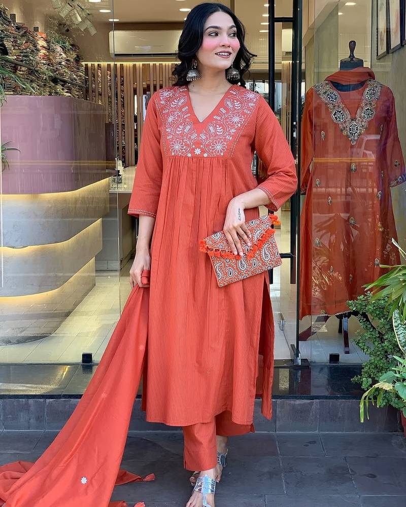 Rust cotton-blend suit set