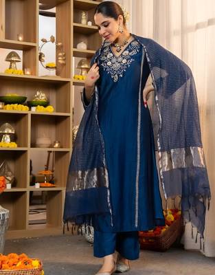 Navy blue embroidered suit 1
