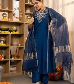 Navy blue embroidered suit