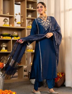 Navy blue embroidered suit 2