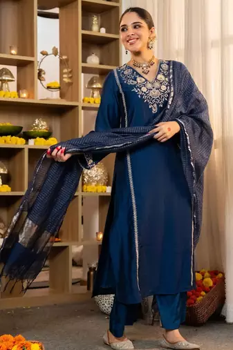 Navy blue embroidered suit