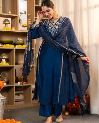 Navy blue embroidered suit 3