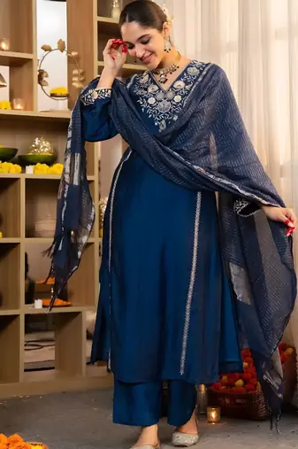 Navy blue embroidered suit