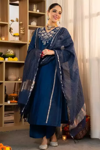 Navy blue embroidered suit