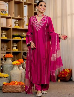 Rani pink festive suit 1