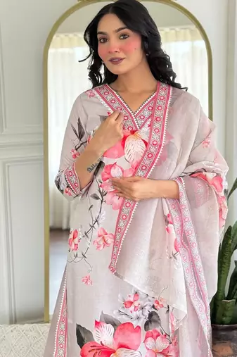 Cream floral printed suit