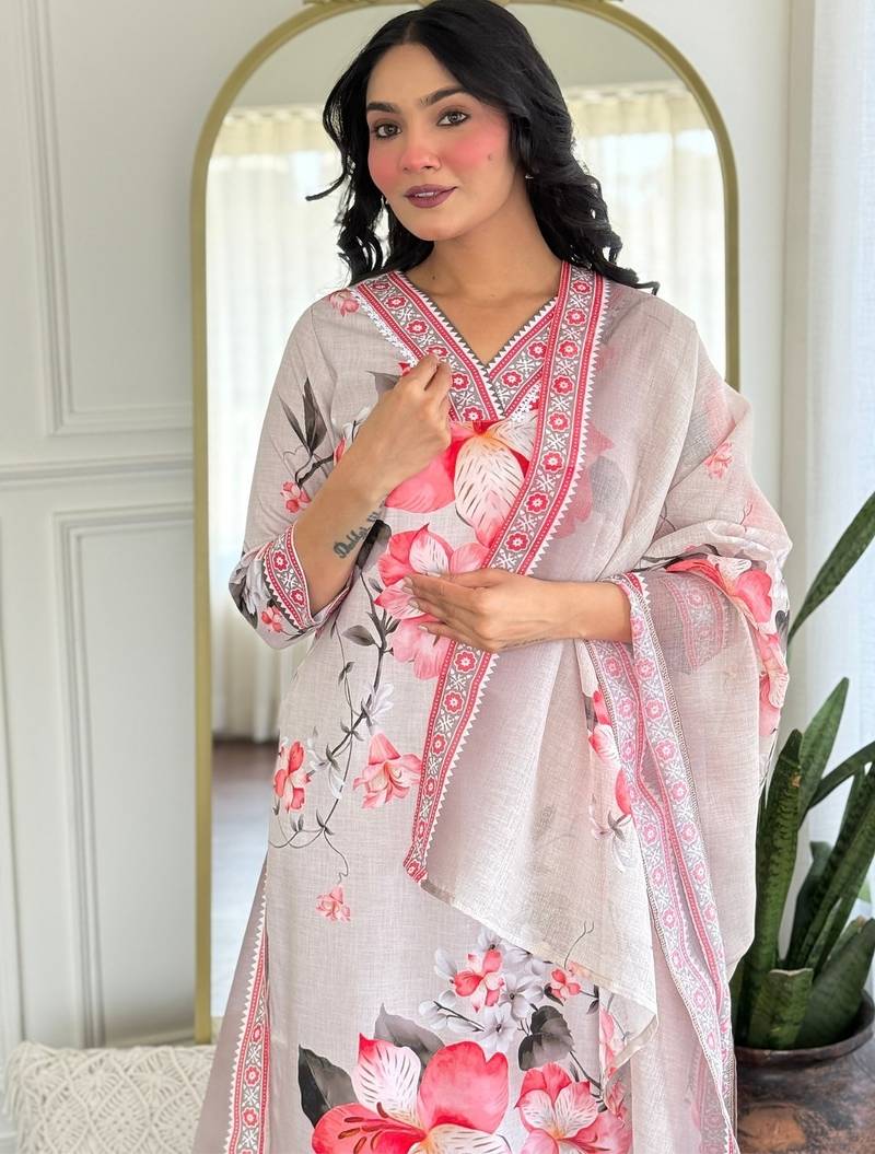 Cream floral printed suit