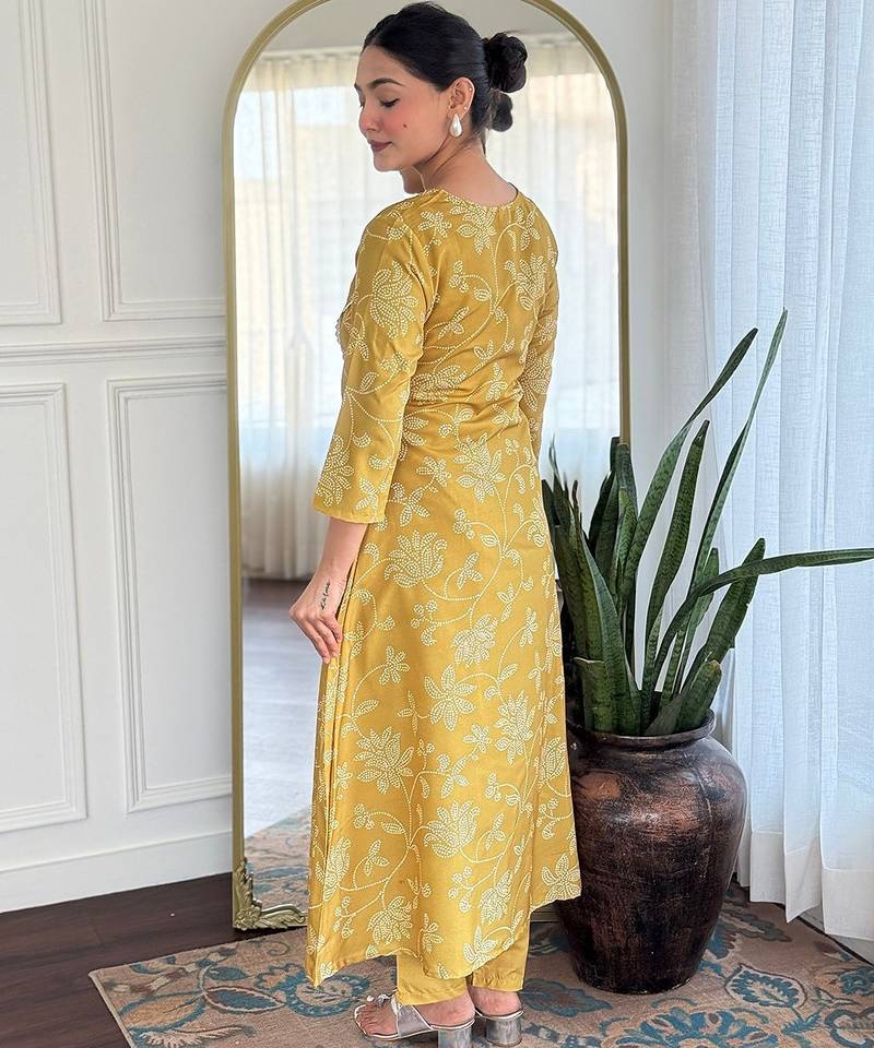Yellow printed suit set