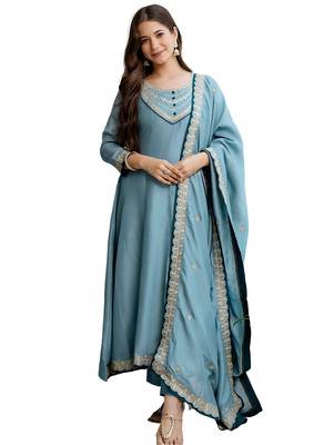 Blue anarkali suit set 2