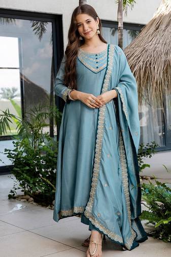 Blue anarkali suit set