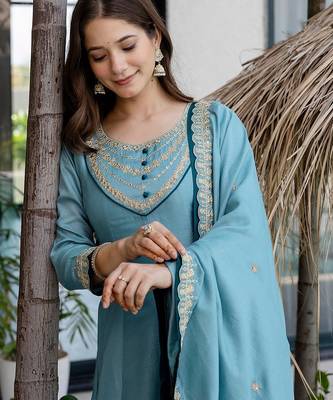 Blue anarkali suit set 3
