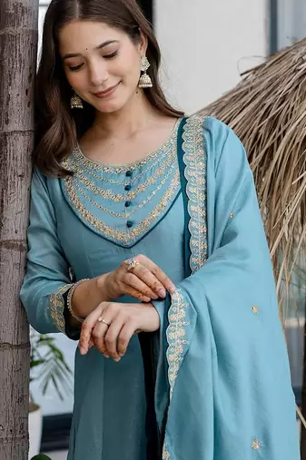 Blue anarkali suit set