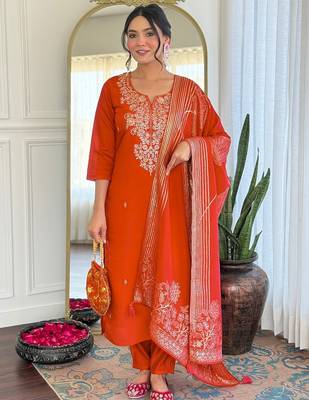 Dark-orange embroidered anarkali 1