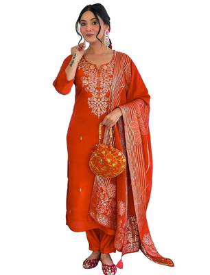 Dark-orange embroidered anarkali 2