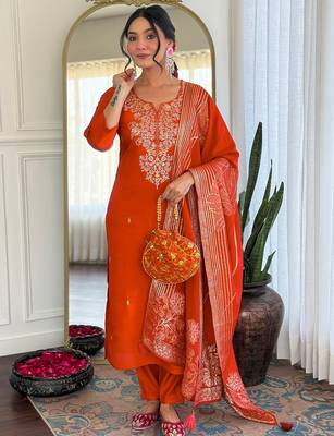 Dark-orange embroidered anarkali 3
