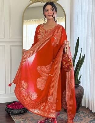 Dark-orange embroidered anarkali 4