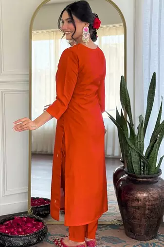 Dark-orange embroidered anarkali