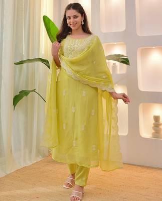 Lemon yellow embroidered suit 1