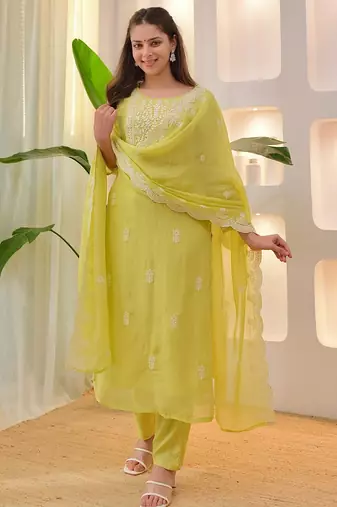 Lemon yellow embroidered suit