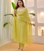 Lemon yellow embroidered suit