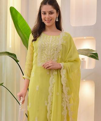 Lemon yellow embroidered suit 2