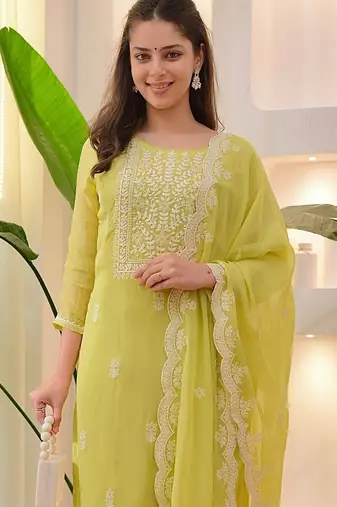Lemon yellow embroidered suit