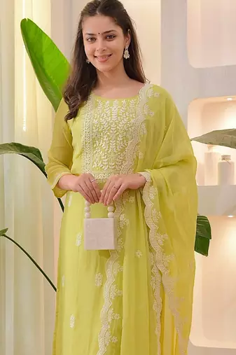 Lemon yellow embroidered suit