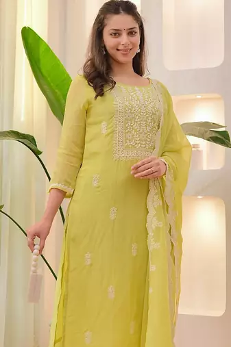Lemon yellow embroidered suit