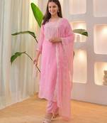 Baby-pink festive suit with heavy dupatta