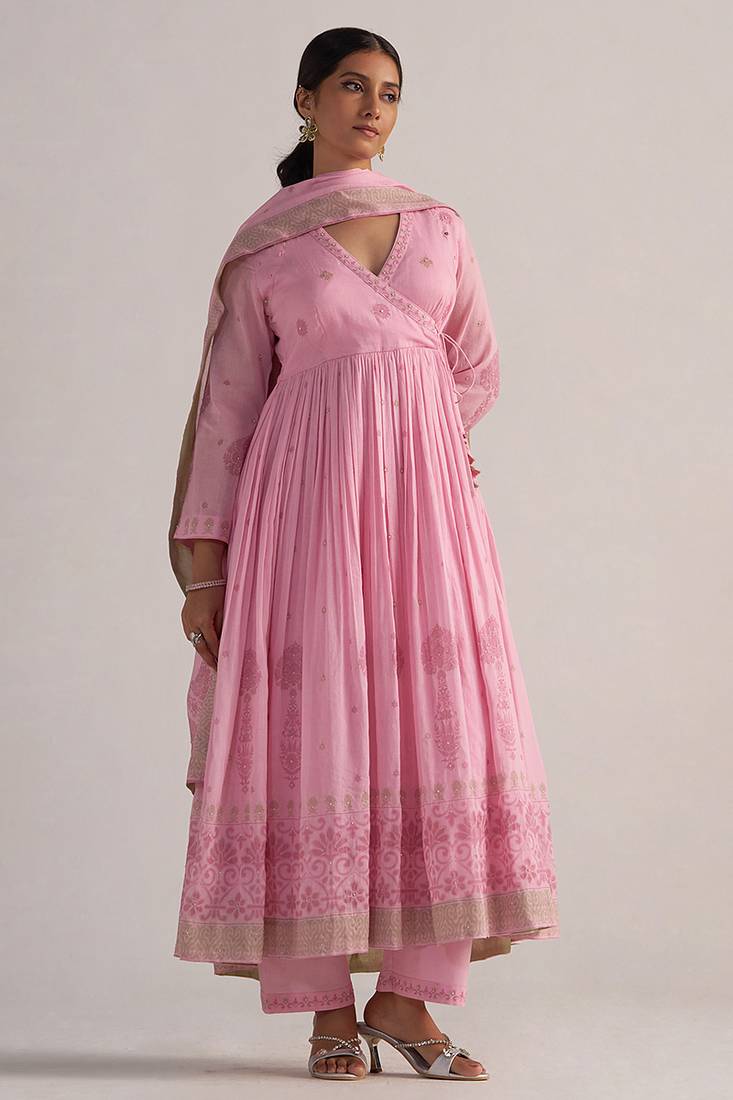 Lilac sachet mul-mul anarkali kurta set