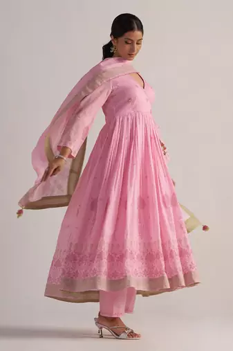 Lilac sachet mul-mul anarkali kurta set