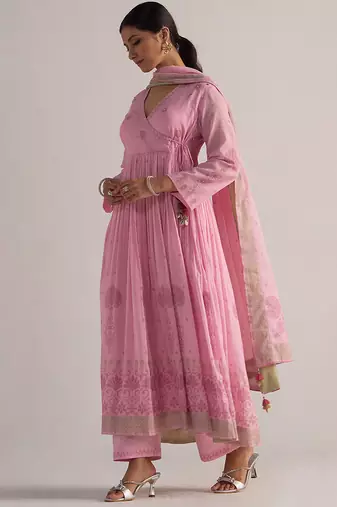 Lilac sachet mul-mul anarkali kurta set