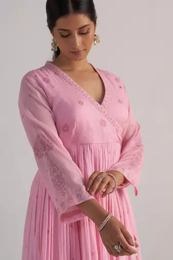 Lilac sachet mul-mul anarkali kurta set