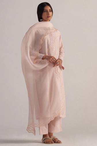 Mauve chalk pure chanderi kurta set