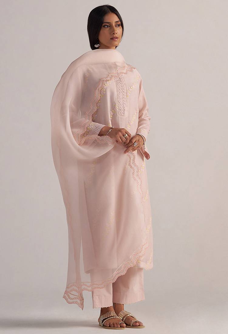 Mauve chalk pure chanderi kurta set