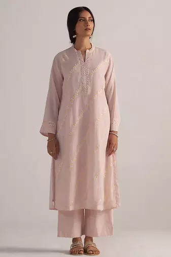 Mauve chalk pure chanderi kurta set