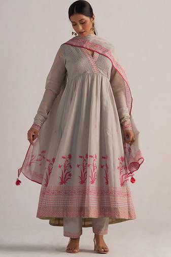 Grey mul-mul anarkali kurta set