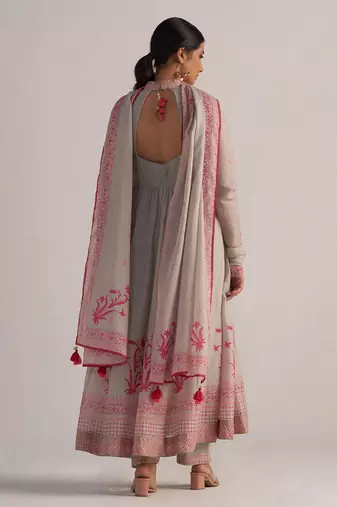 Grey mul-mul anarkali kurta set