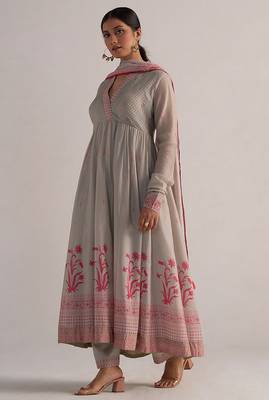 Grey mul-mul anarkali kurta set 3