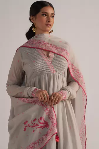 Grey mul-mul anarkali kurta set