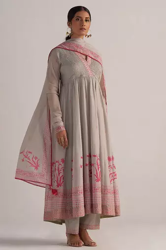 Grey mul-mul anarkali kurta set