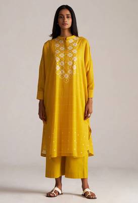 Yellow and cream mul-mul print co-ord set 1