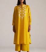 Yellow and cream mul-mul print co-ord set