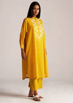 Yellow and cream mul-mul print co-ord set 3