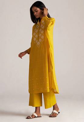 Yellow and cream mul-mul print co-ord set 4