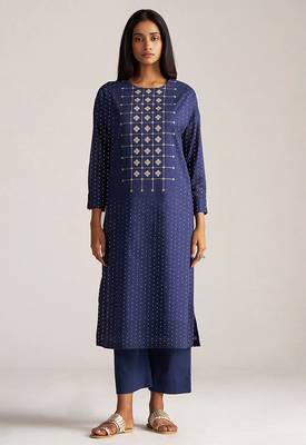 Blue and off white mul-mul print co-ord set 1